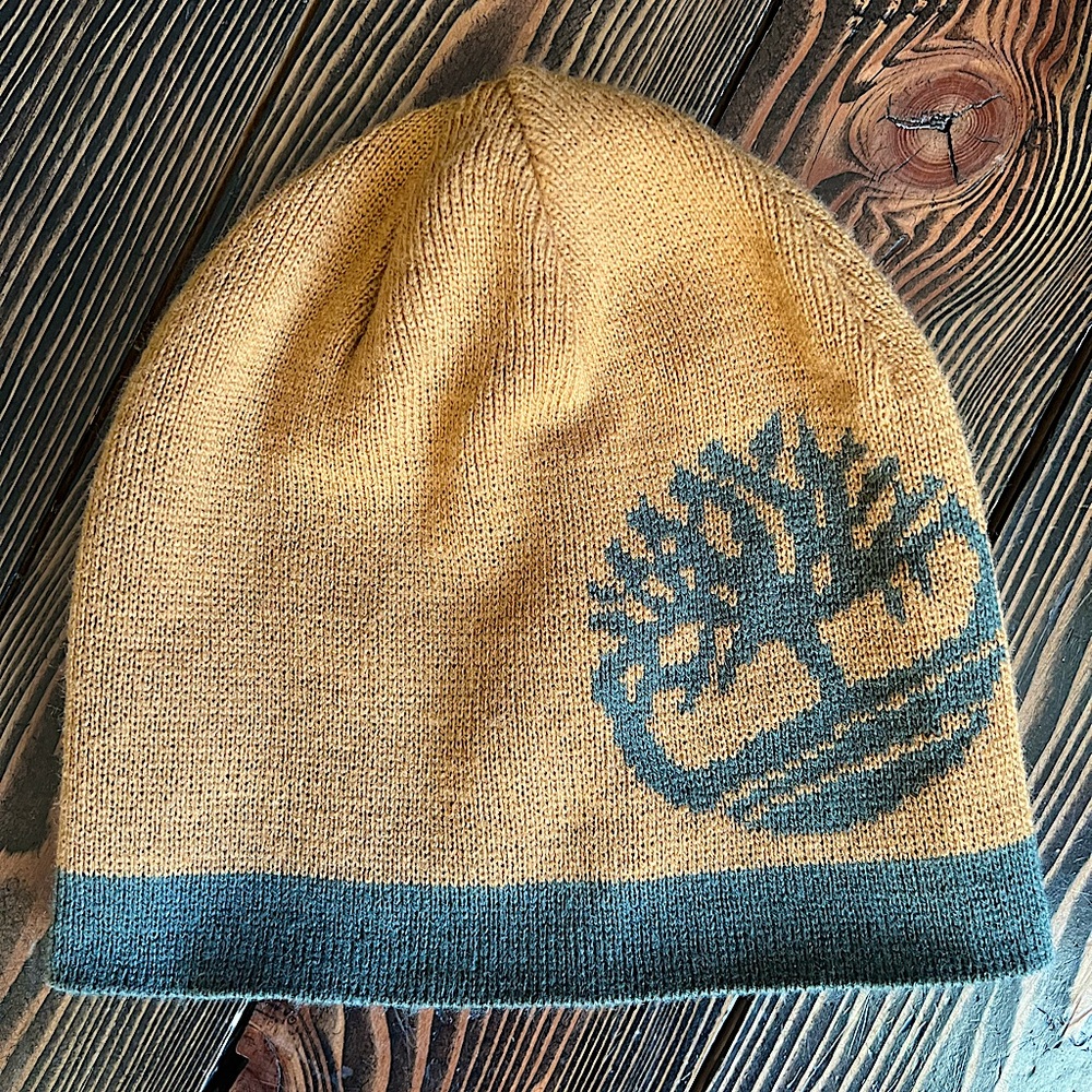 TIMBERLAND • kids child brown tan beanie toque hat winter snow approx ages 4-7